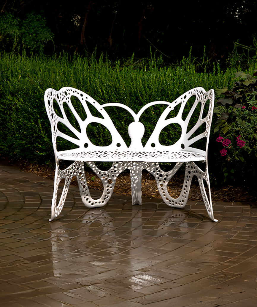 Elegant Butterfly Bench offering durable, all-weather seating and a refined design for indoor or outdoor use.