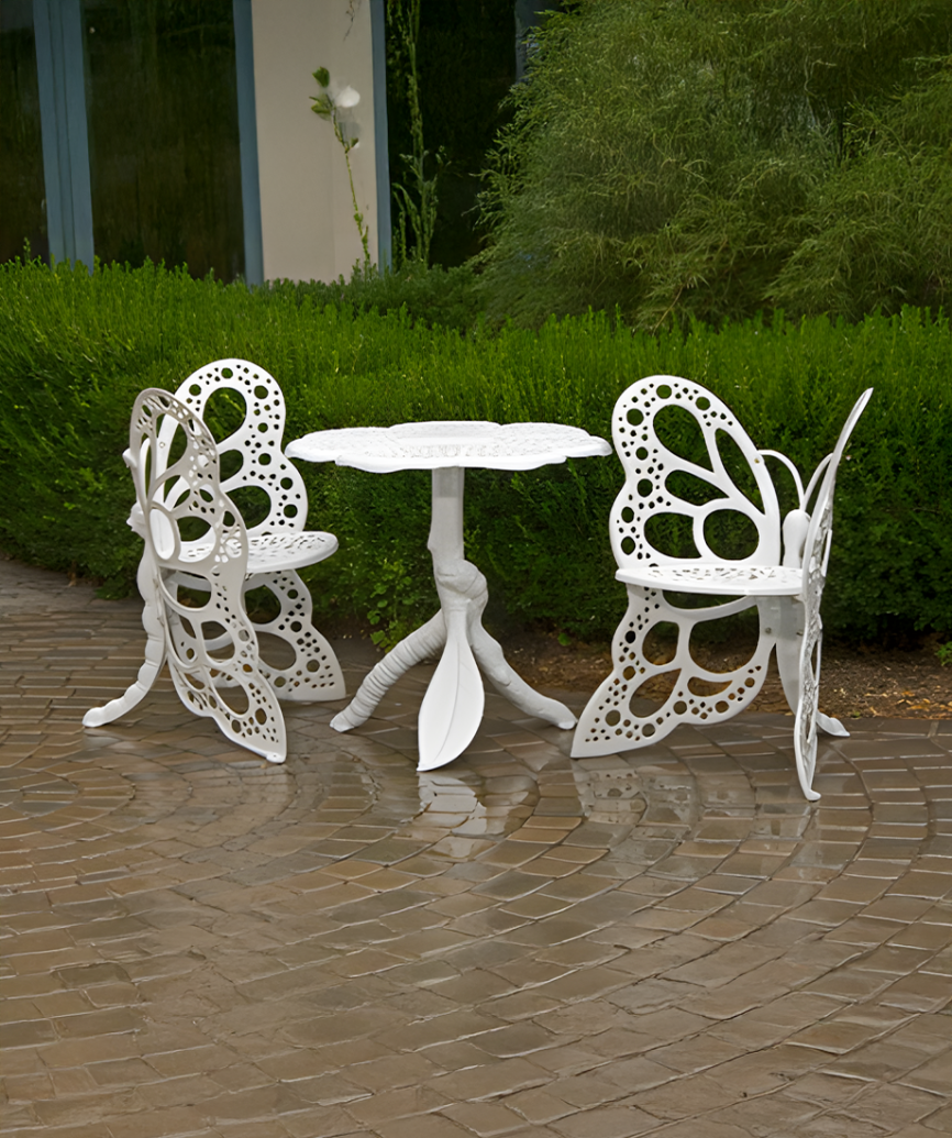 Stylish FlowerHouse Butterfly Bistro Set offering quick assembly and a cohesive seating solution for intimate outdoor dining