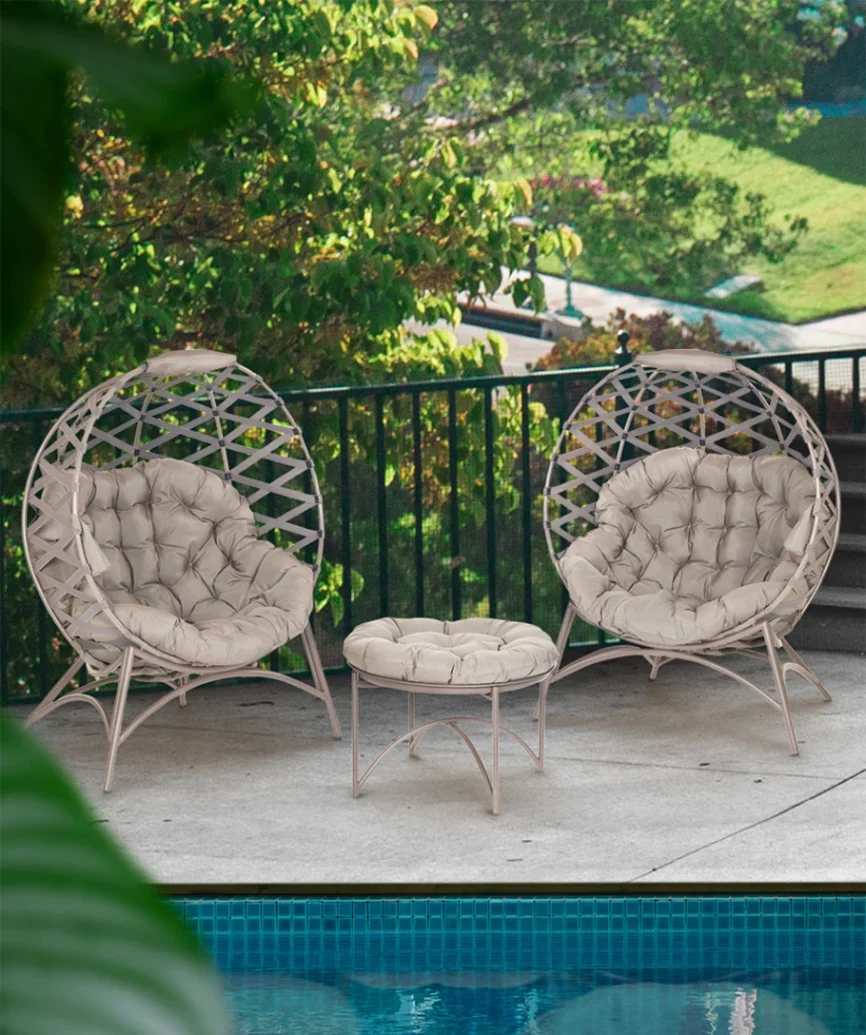 Stylish FlowerHouse Cozy Ball Chair Conversation Set offering a cohesive, inviting seating solution for intimate gatherings.