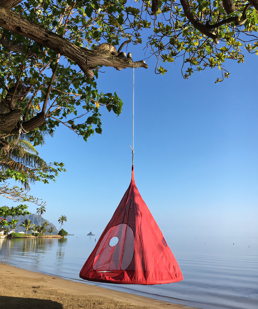 Elegant TearDrop Swing Chair offering a relaxing, suspended seating experience with included stainless steel hardware.